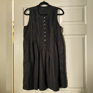 Quince Black European Linen Sleeveless Swing Dress sz M Women Pleats Button